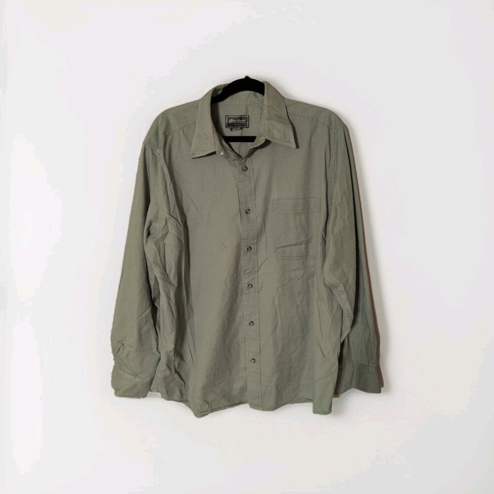 Eddie Bauer Button-Up Shirt Men’s Large Lime Green Long Sleeve Collared Polo